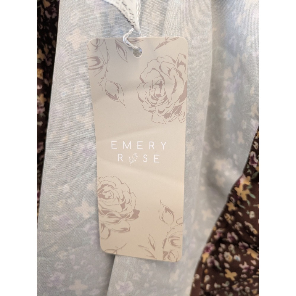 NEW Emery Rose Maxi Dress Women's XL Brown Floral Long Sleeve Smocked Waist Boho - Picture 7 of 9